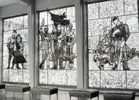 Glastriptychon von Walter Womacka, gewidmet dem Freiheitskampf der europäischen Völker (1961)